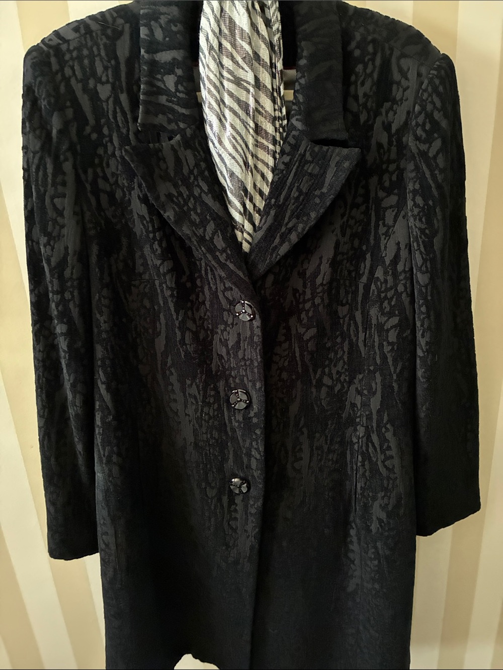 Tribal Black Textured Button-Front Dressy Trench Coat
